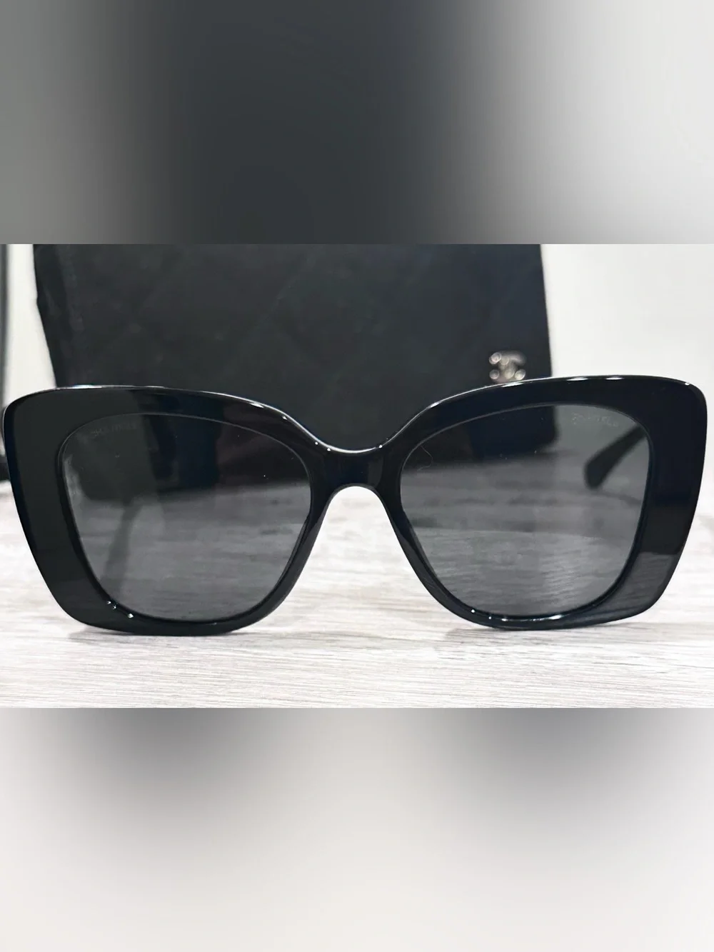 CHANEL 5422 Black Sunglasses with Crystal-Accent Temples
